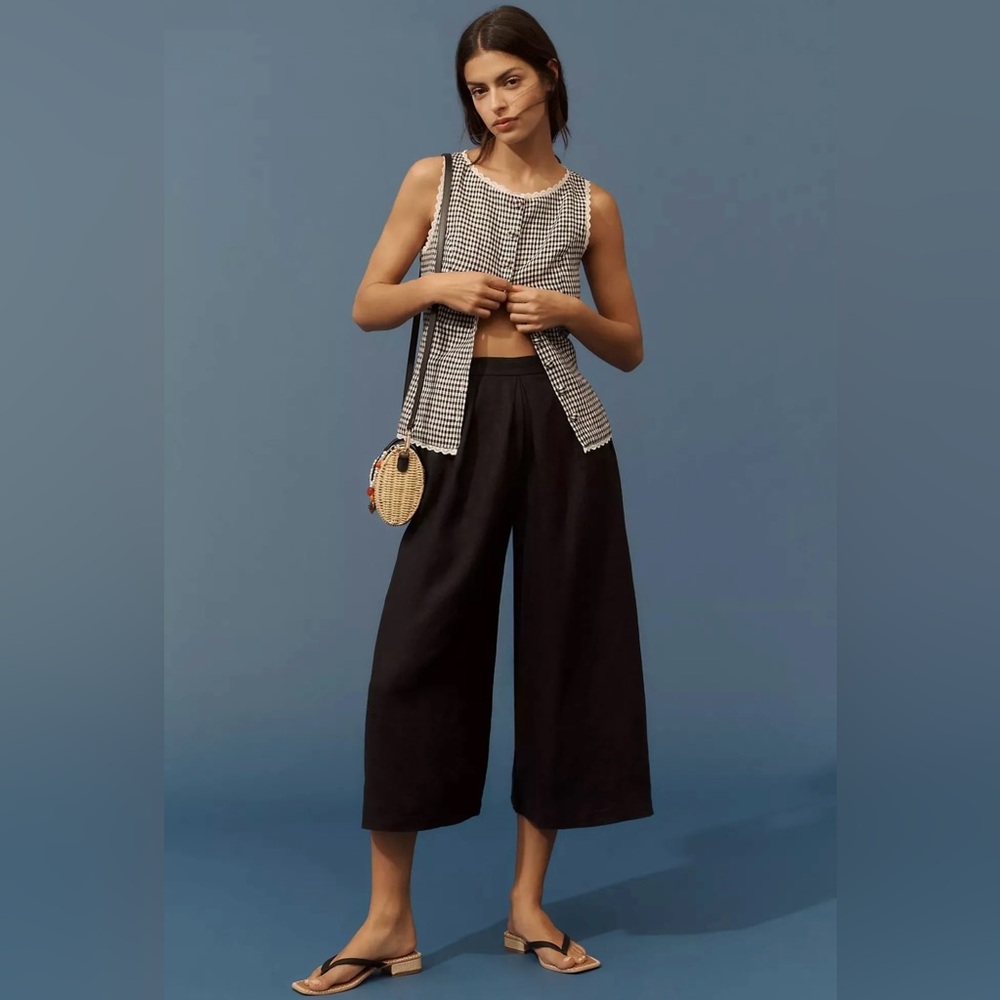 Anthropologie nwt black Linen Pleated Culotte Trousers